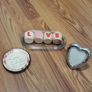 4 pc LOVE home decor set heart frame blocks tray